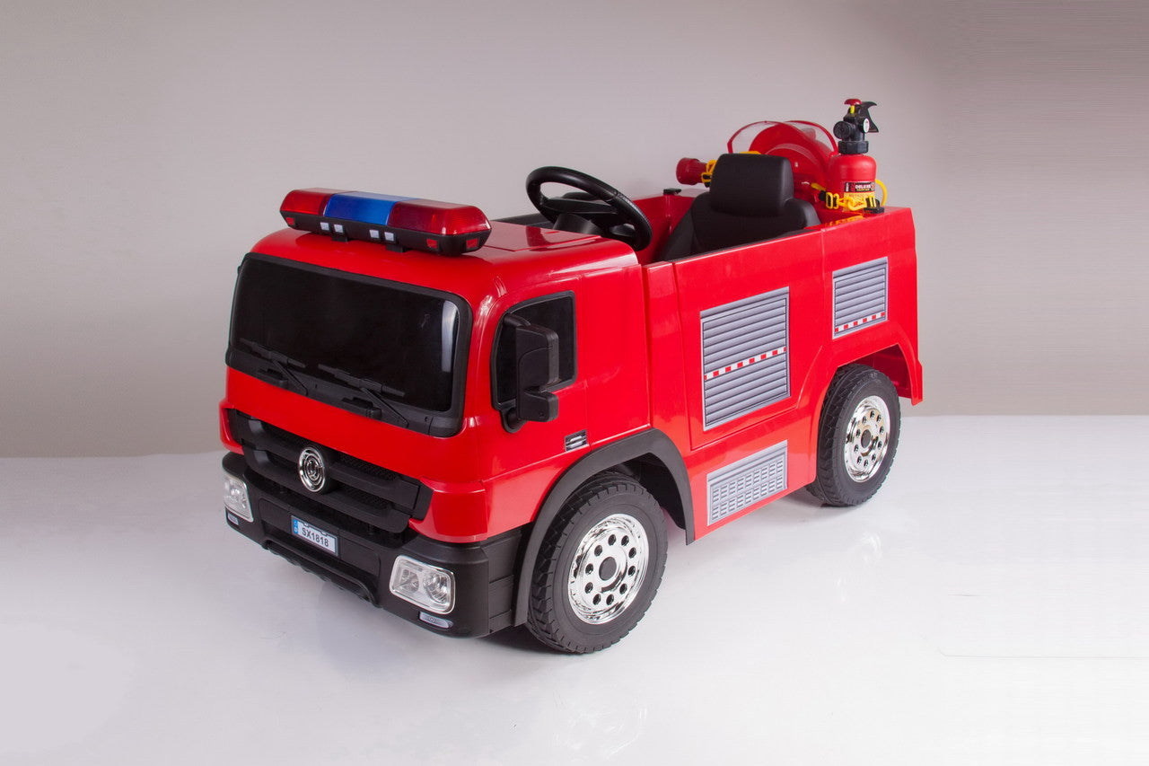 Fire Engine 12V Electric Ride On Truck with replica fire fighting accessories - Red