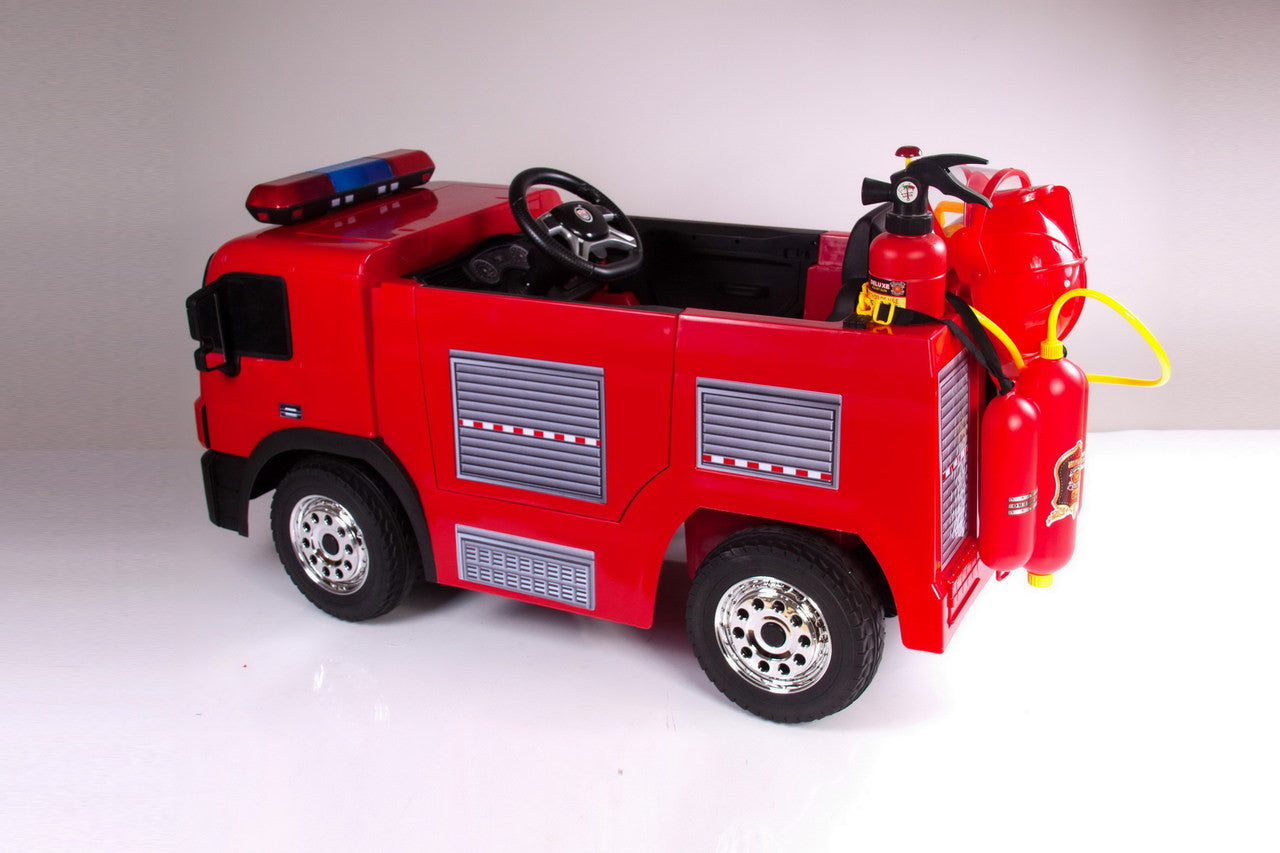 Fire Engine 12V Electric Ride On Truck with replica fire fighting accessories - Red