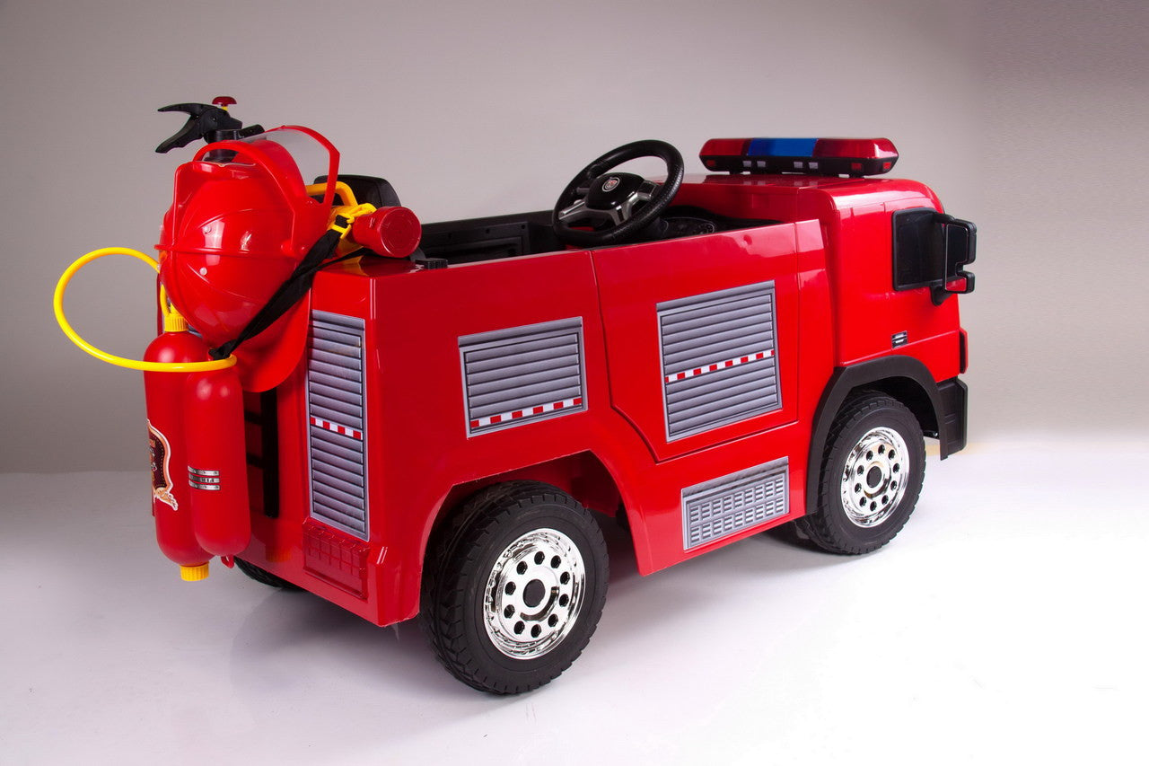 Fire Engine 12V Electric Ride On Truck with replica fire fighting accessories - Red