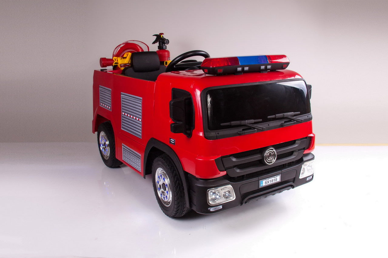 Fire Engine 12V Electric Ride On Truck with replica fire fighting accessories - Red