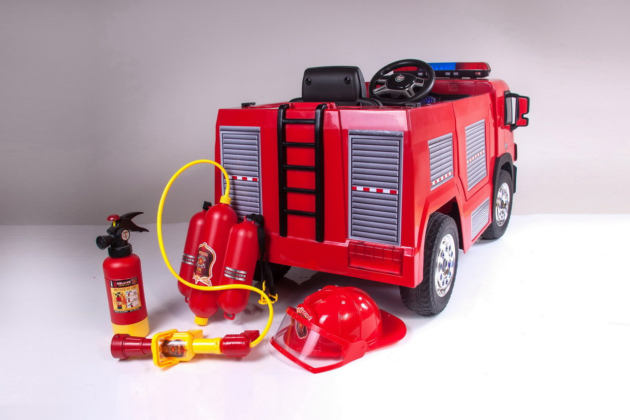 Fire Engine 12V Electric Ride On Truck with replica fire fighting accessories - Red