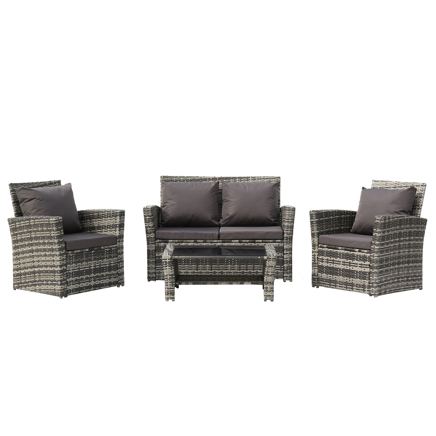 Rattan Sofa Combination Dark Gray Cushion Gray Gradient Rattan Rattan Four-Piece Set