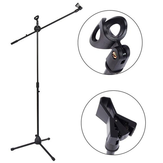 Glarry FS-002 Folding Type Tripod Boom Microphone Mic Stand Black