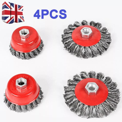 4Pcs Twist Knot Semi Flat Wire Wheel Cup Brush Set Kit For Angle Grinder M14 UK