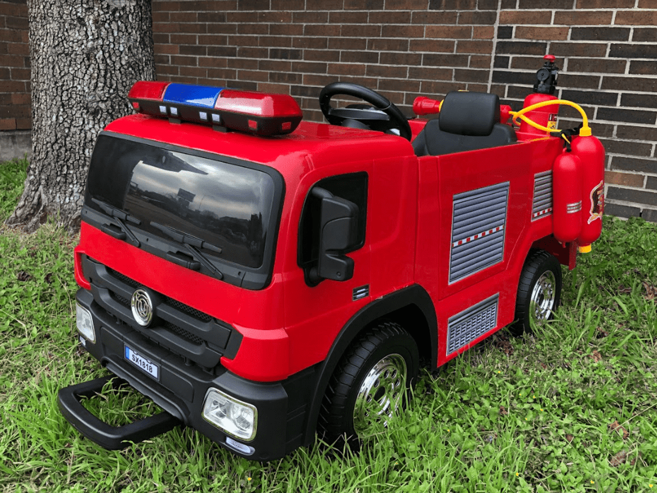 Fire Engine 12V Electric Ride On Truck with replica fire fighting accessories - Red