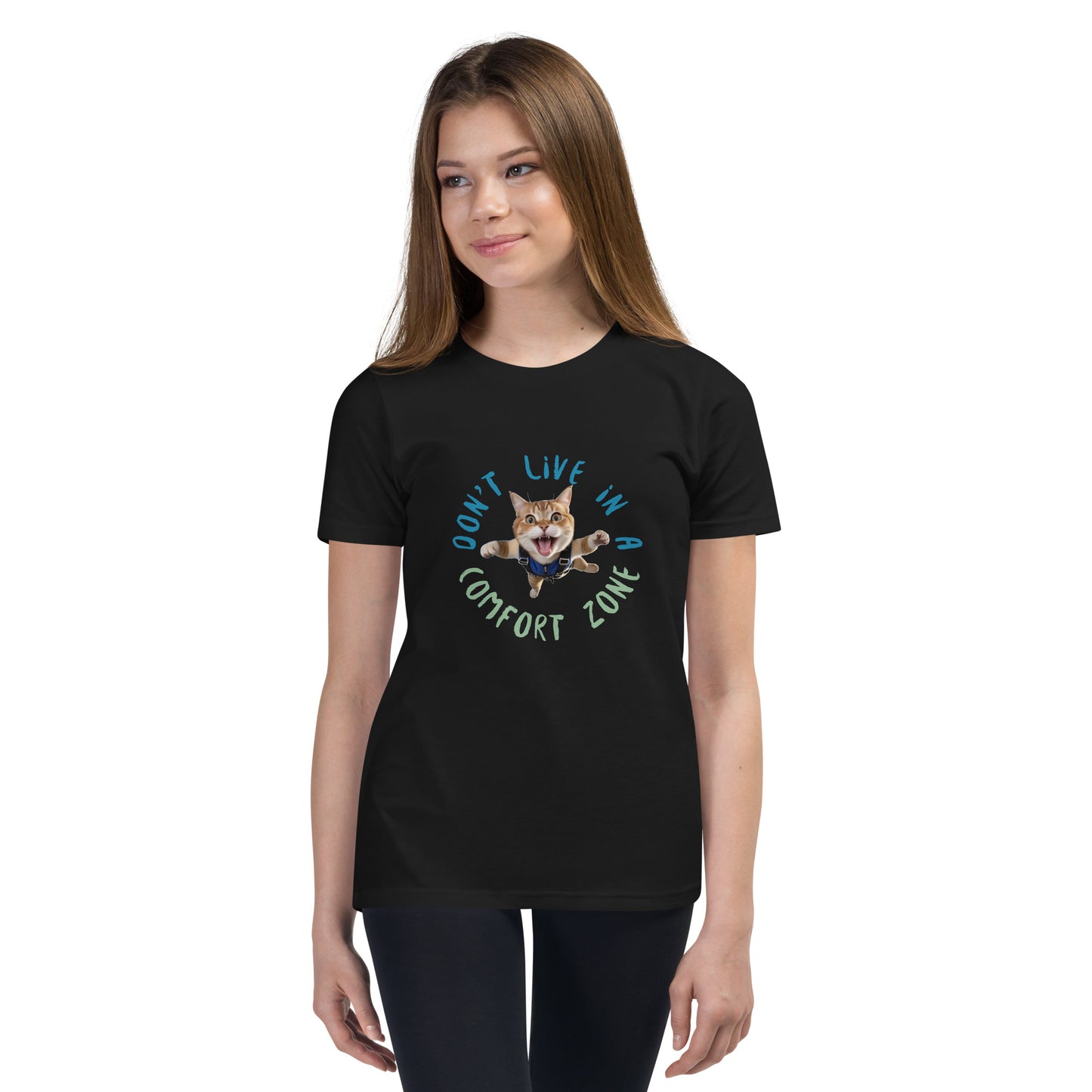 Skydiving Youth Short Sleeve T-Shirt - Freefall Cat