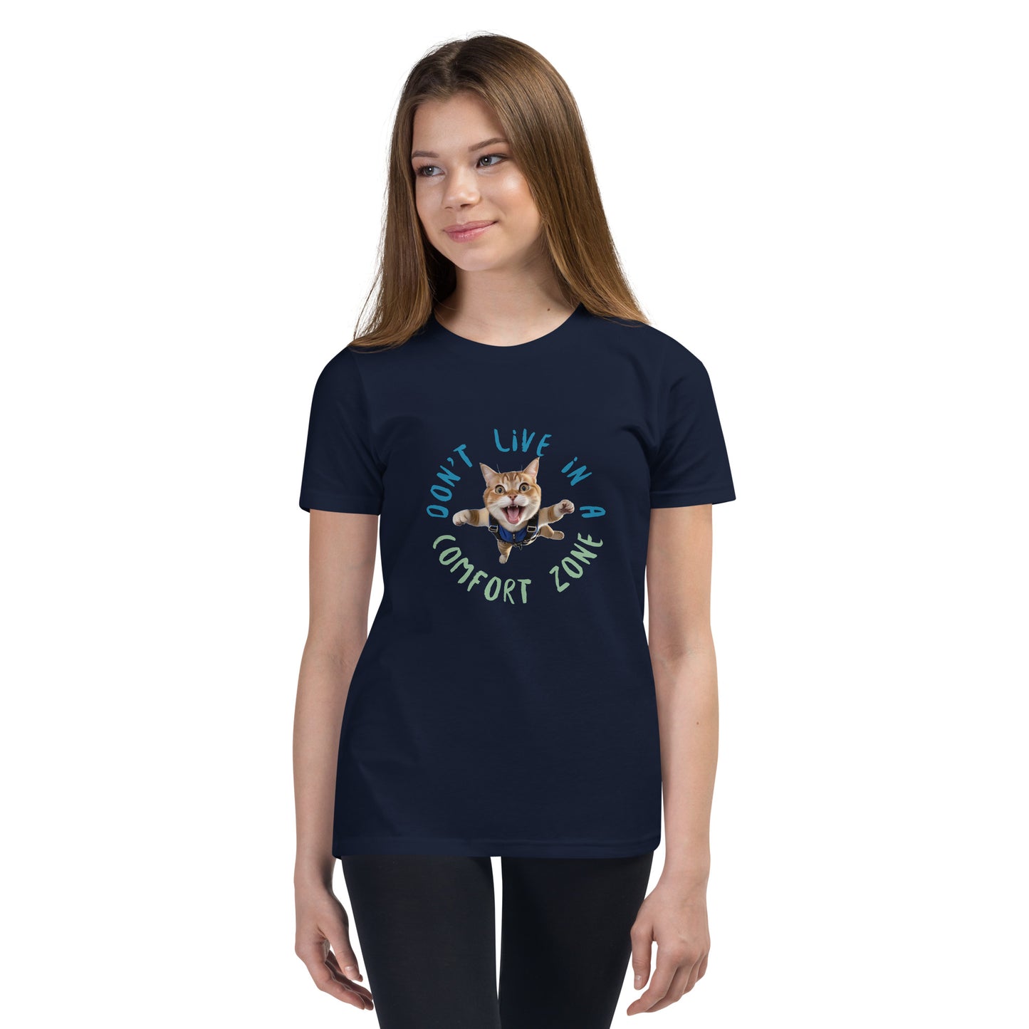 Skydiving Youth Short Sleeve T-Shirt - Freefall Cat