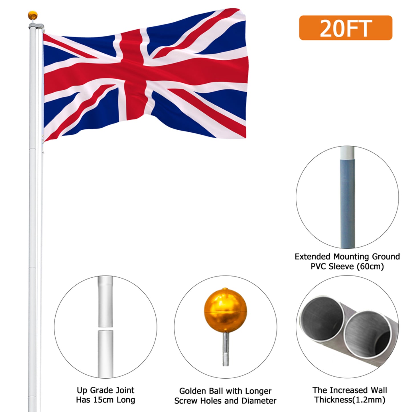 Aluminium Alloy Splicing Flagpole Adjustable And Retractable Courtyard Outdoor Flagpole 5.1*5.1*600cm