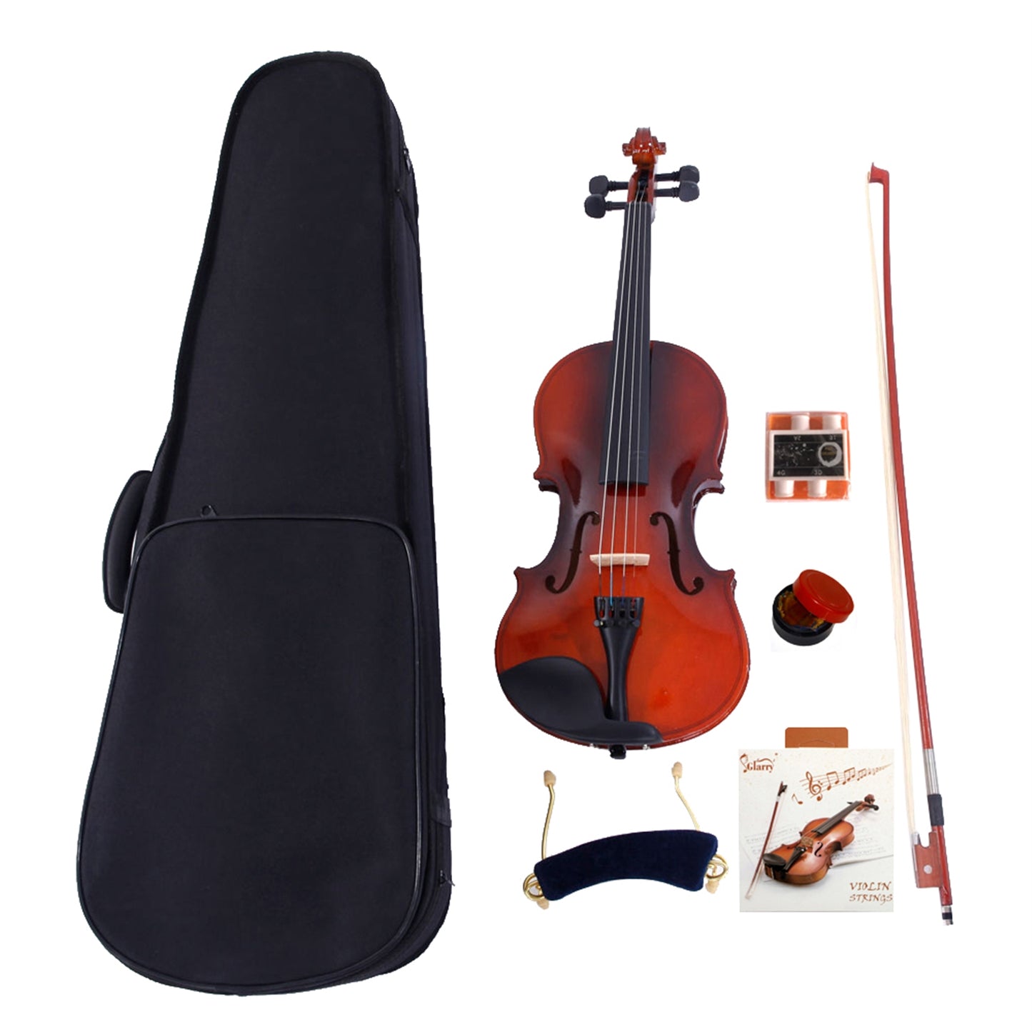 Glarry GV100 4/4 Acoustic Violin Case Bow Rosin Strings Tuner Shoulder Rest Natural