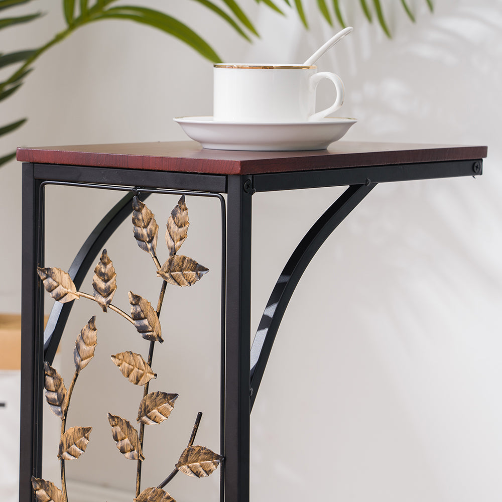 Iron Side Table Coffee Table Brown with leaf pattern