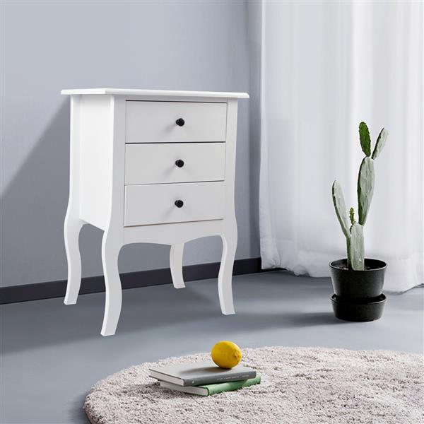 European Bedside Table-Three Pumps - White