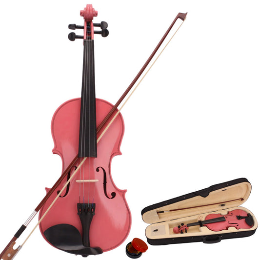 4/4 Acoustic Violin Case Bow Rosin Pink