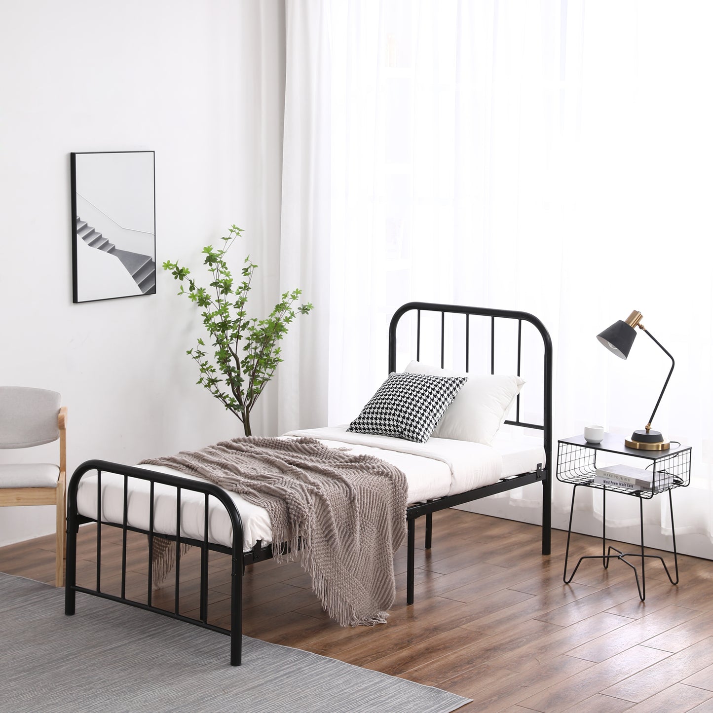 SALE - Single Layer Round Tube Arc Frame Vertical Strip with Bed Foot 3ft Iron Bed - Black