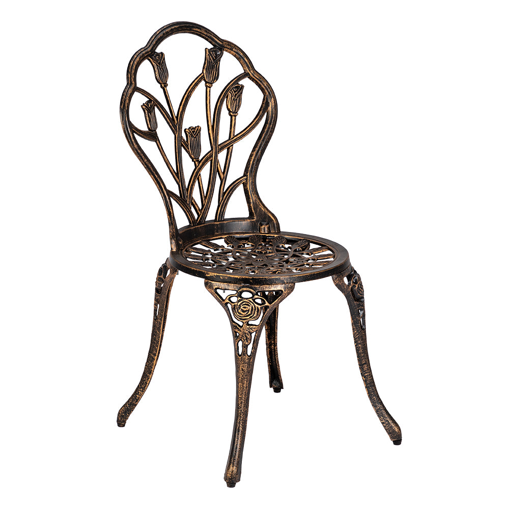 European Style Cast Aluminium Outdoor 3 Piece Tulip Bistro Set of Table and Chairs Bronze