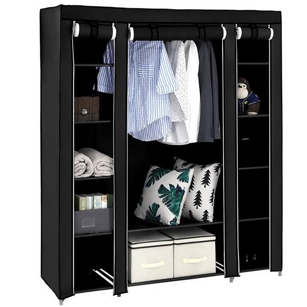 69" Portable Clothes Closet Wardrobe Storage Organizer with Non-Woven Fabric Quick and Easy to Assemble Extra Strong and Durable Black