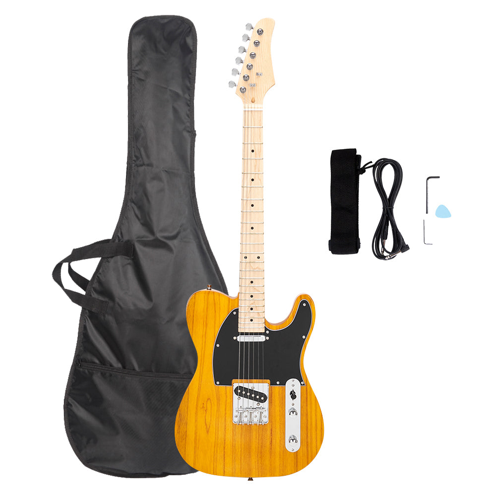 Glarry GTL Maple Fingerboard Electric Guitar Bag Strap Plectrum Connecting Wire Spanner Tool Transparent Yellow