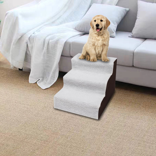 3 Step Velvet Suede Pet Stairs Pet Step Stairs Cat Dog - White and Brown