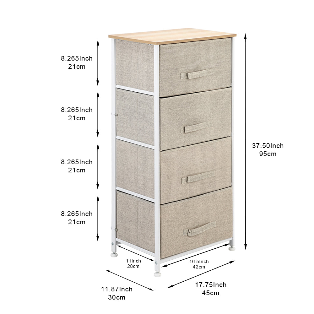 4-Tier Dresser Tower, Fabric Drawer Organizer With 4 Easy Pull Drawers With Metal Frame, Wooden Table top For Living Room, Closet, Linen/Natural