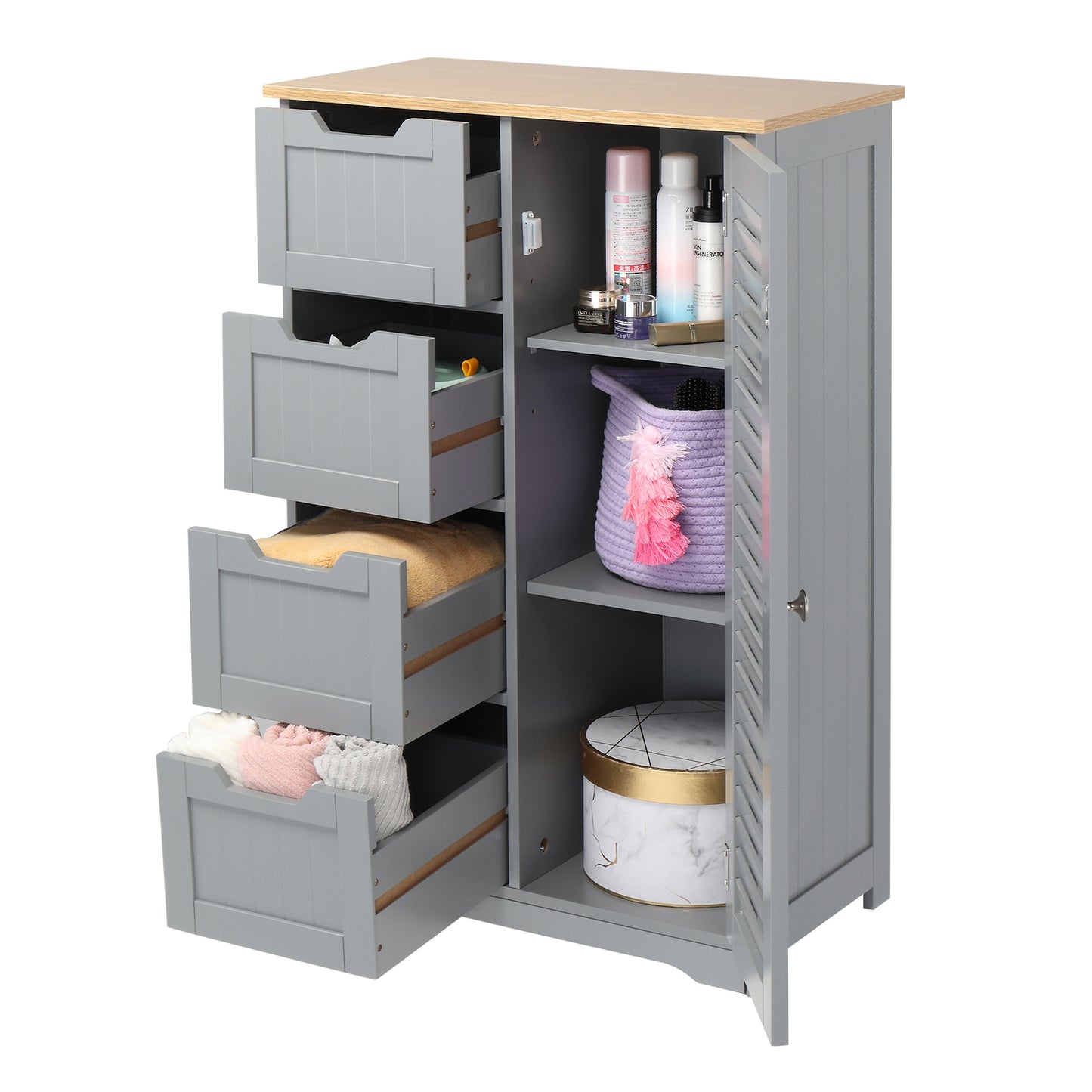 FCH 4 Drawer Single Hundred Doors MDF Spray Paint Bathroom Cabinet - Grey