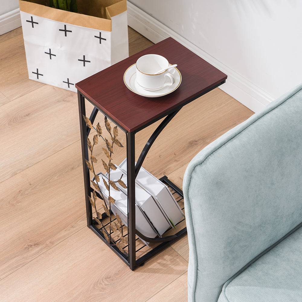 Iron Side Table Coffee Table Brown with leaf pattern