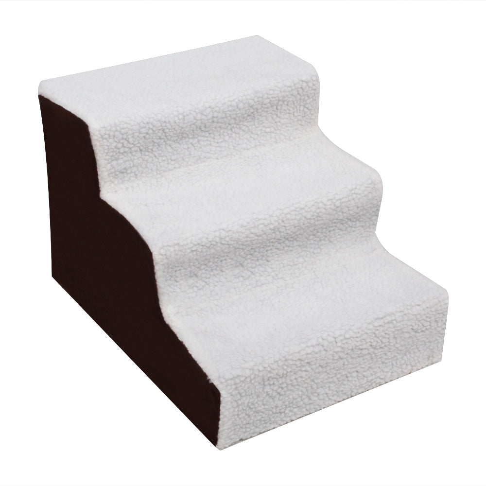 3 Step Velvet Suede Pet Stairs Pet Step Stairs Cat Dog - White and Brown