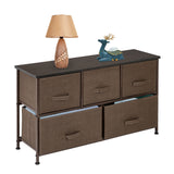 2-Tier Wide Closet Dresser, Nursery Dresser Tower With 5 Easy Pull Fabric Drawers And Metal Frame, Multi-Purpose Organizer Unit For Closets, Dorm Room, Living Room, Hallway - Brown