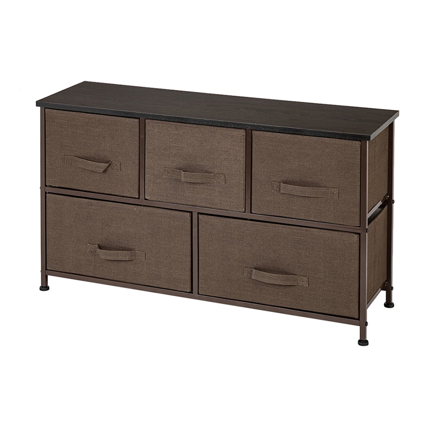 2-Tier Wide Closet Dresser, Nursery Dresser Tower With 5 Easy Pull Fabric Drawers And Metal Frame, Multi-Purpose Organizer Unit For Closets, Dorm Room, Living Room, Hallway - Brown