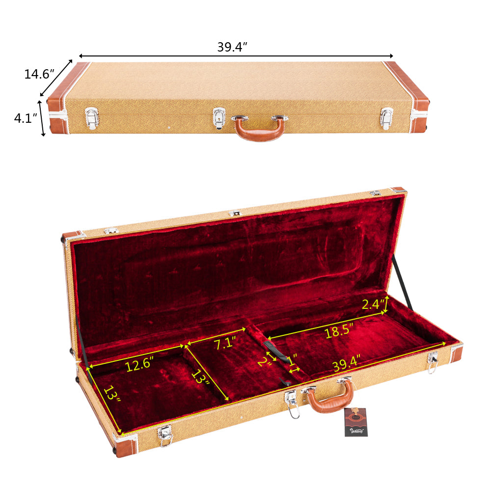 Glarry High Grade Electric Guitar Square Hard Case for GST GTL 170 SG and Burning fire - Flat Yellow