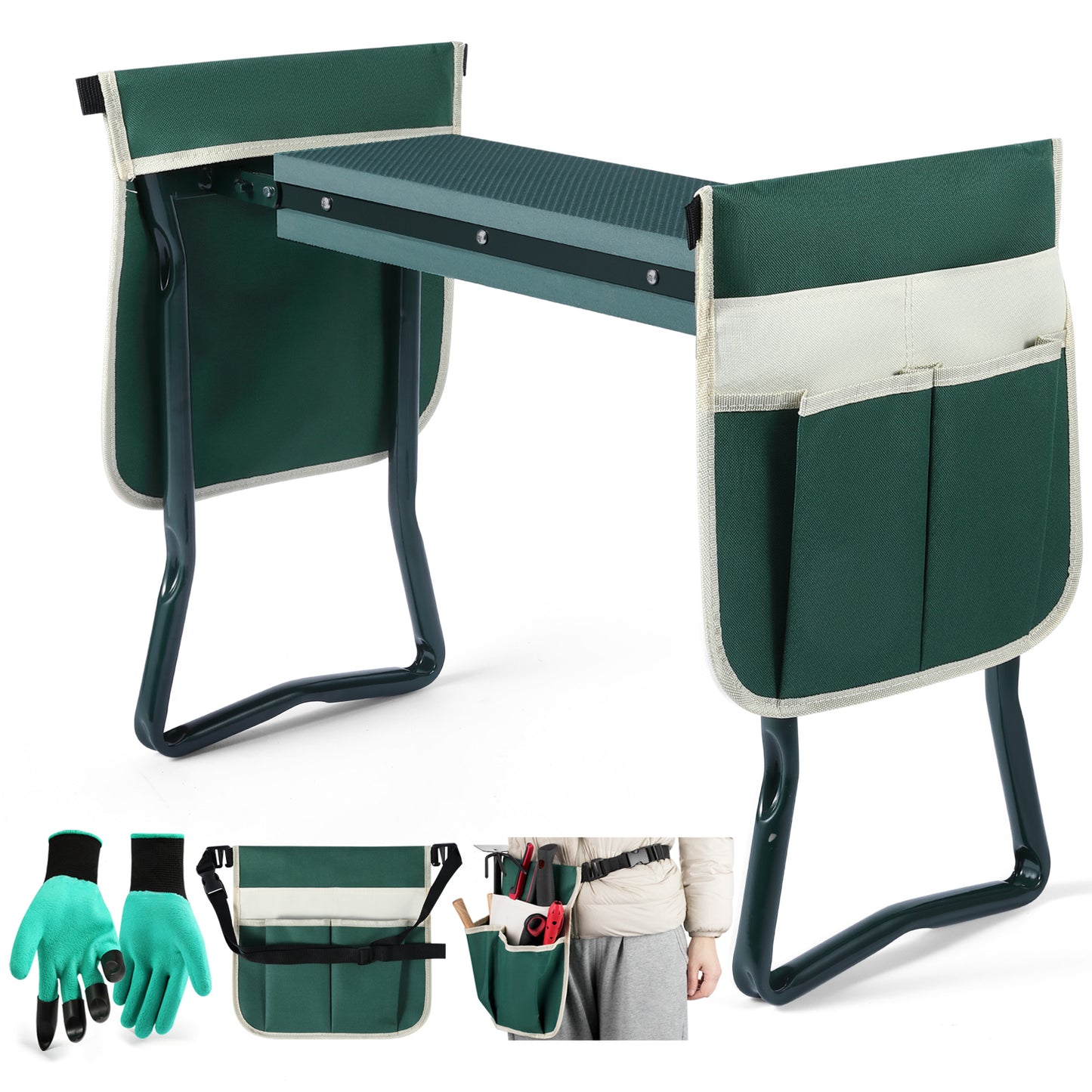 Garden Kneeler Bench Stool EVA Pad Seat w/Gloves