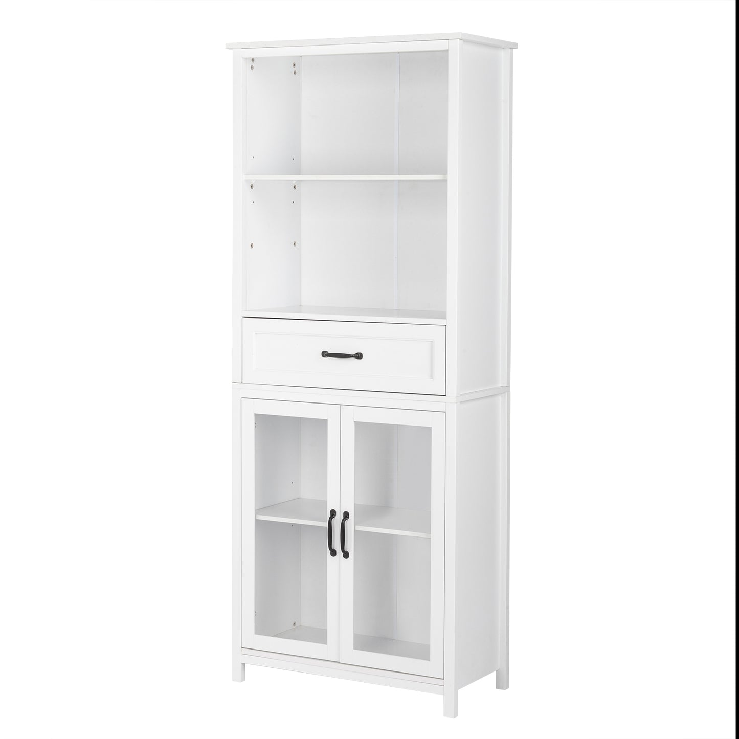 FCH American Country MDF Spray Paint Upper Shelf Middle Drawer Lower Two Doors Bookcase White