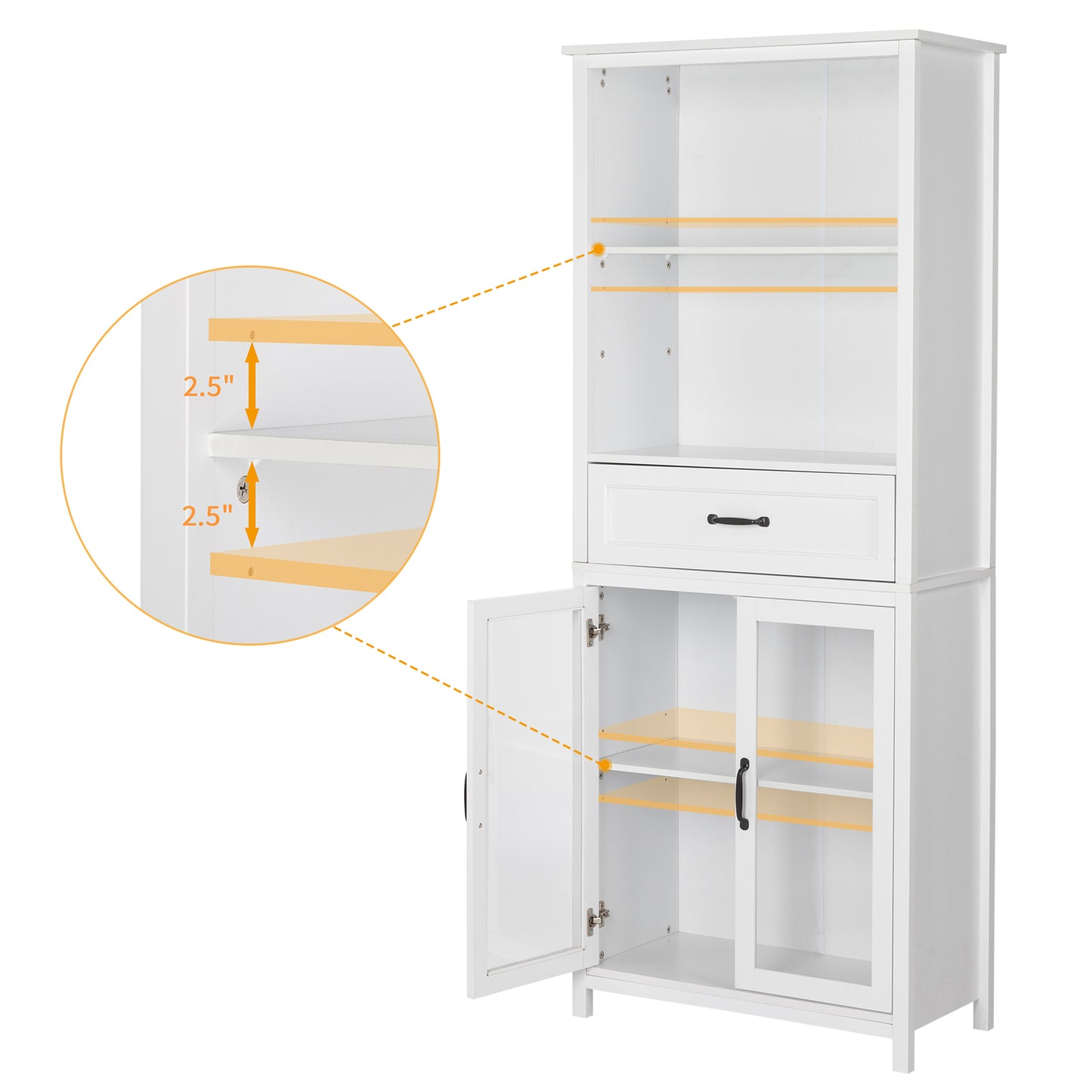 FCH American Country MDF Spray Paint Upper Shelf Middle Drawer Lower Two Doors Bookcase White