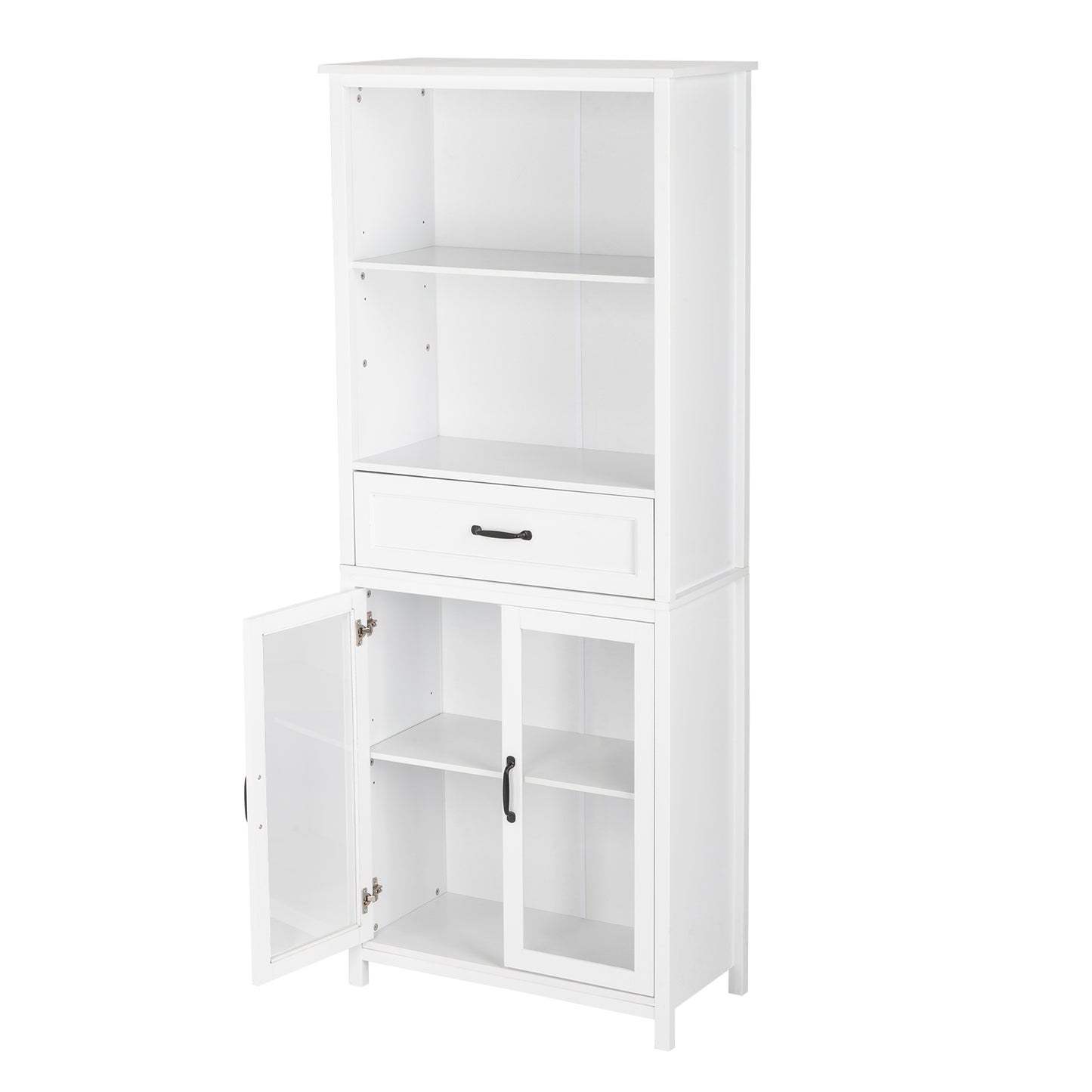 FCH American Country MDF Spray Paint Upper Shelf Middle Drawer Lower Two Doors Bookcase White