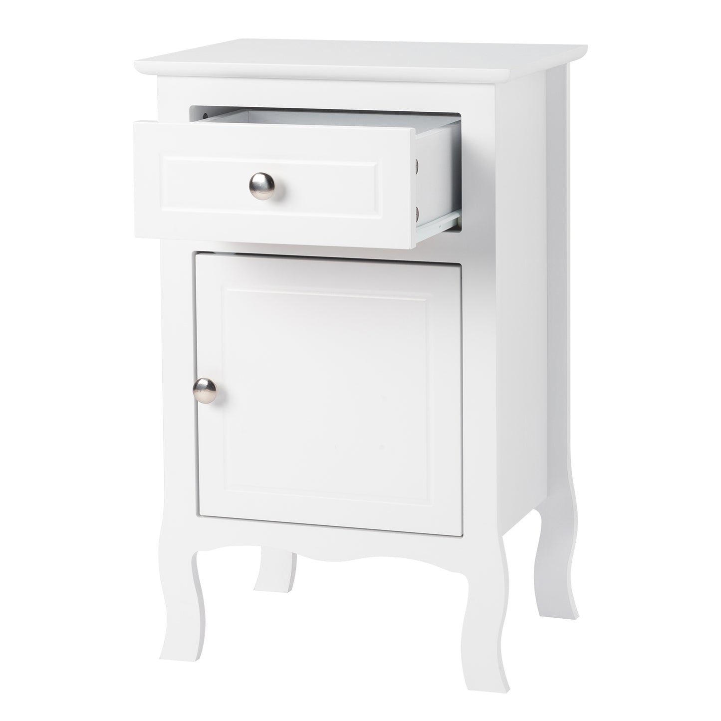 Country Style MDF Spray Paint Curved Foot One Drawer One Door Night Table - White