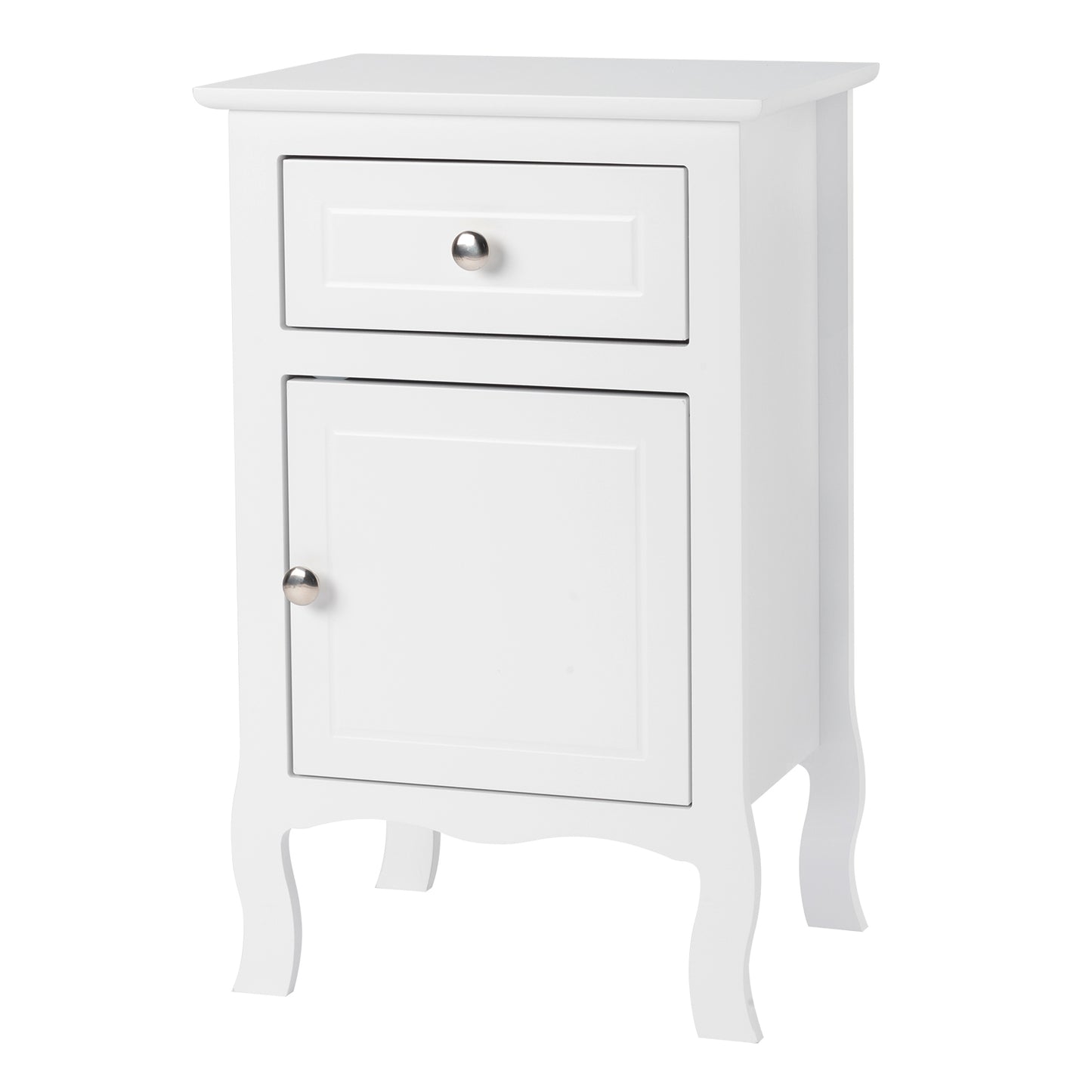 Country Style MDF Spray Paint Curved Foot One Drawer One Door Night Table - White