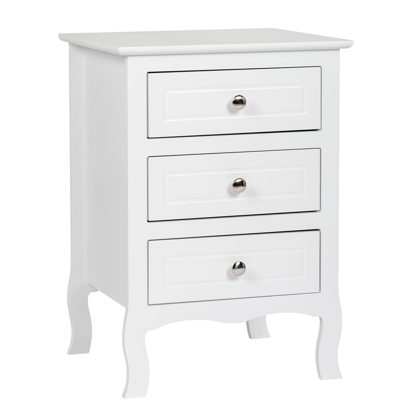 Country Style Three Drawer Night Table Large Size - White