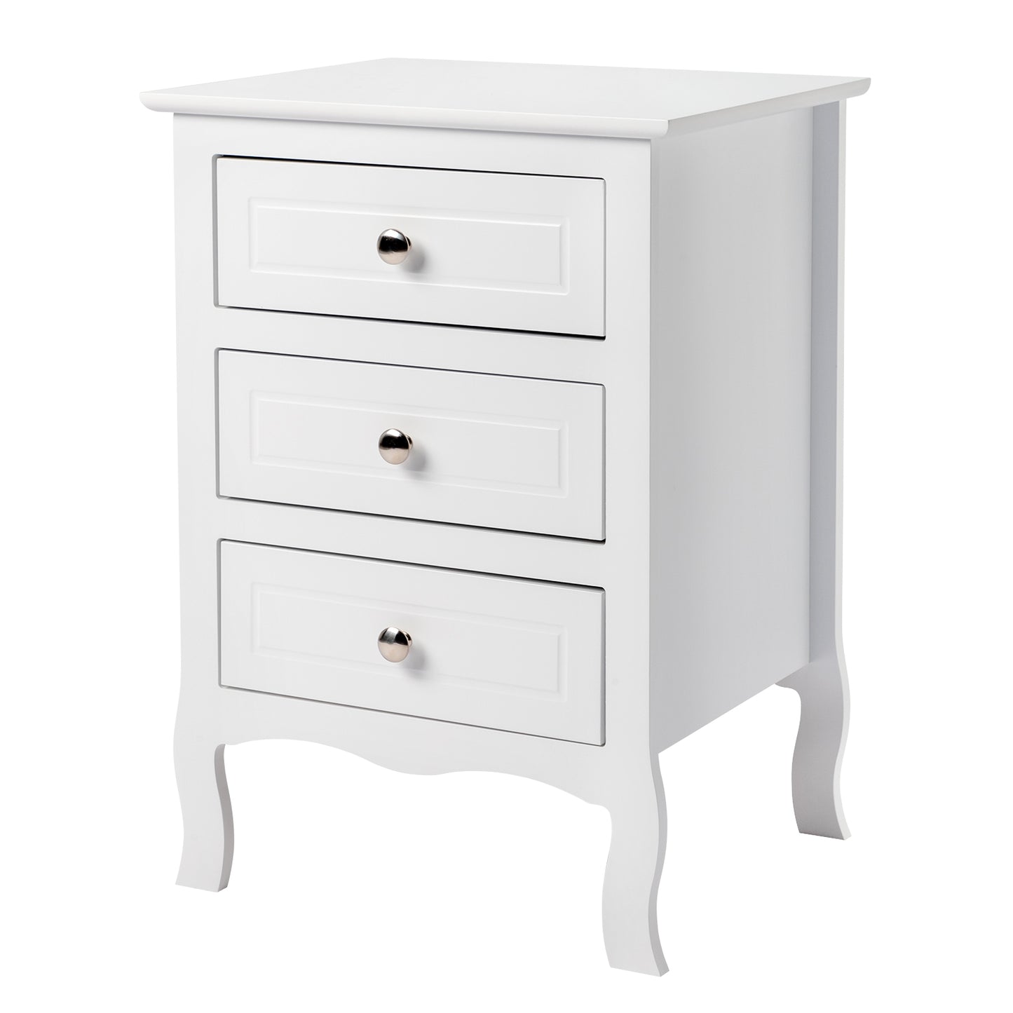 Country Style Three Drawer Night Table Large Size - White