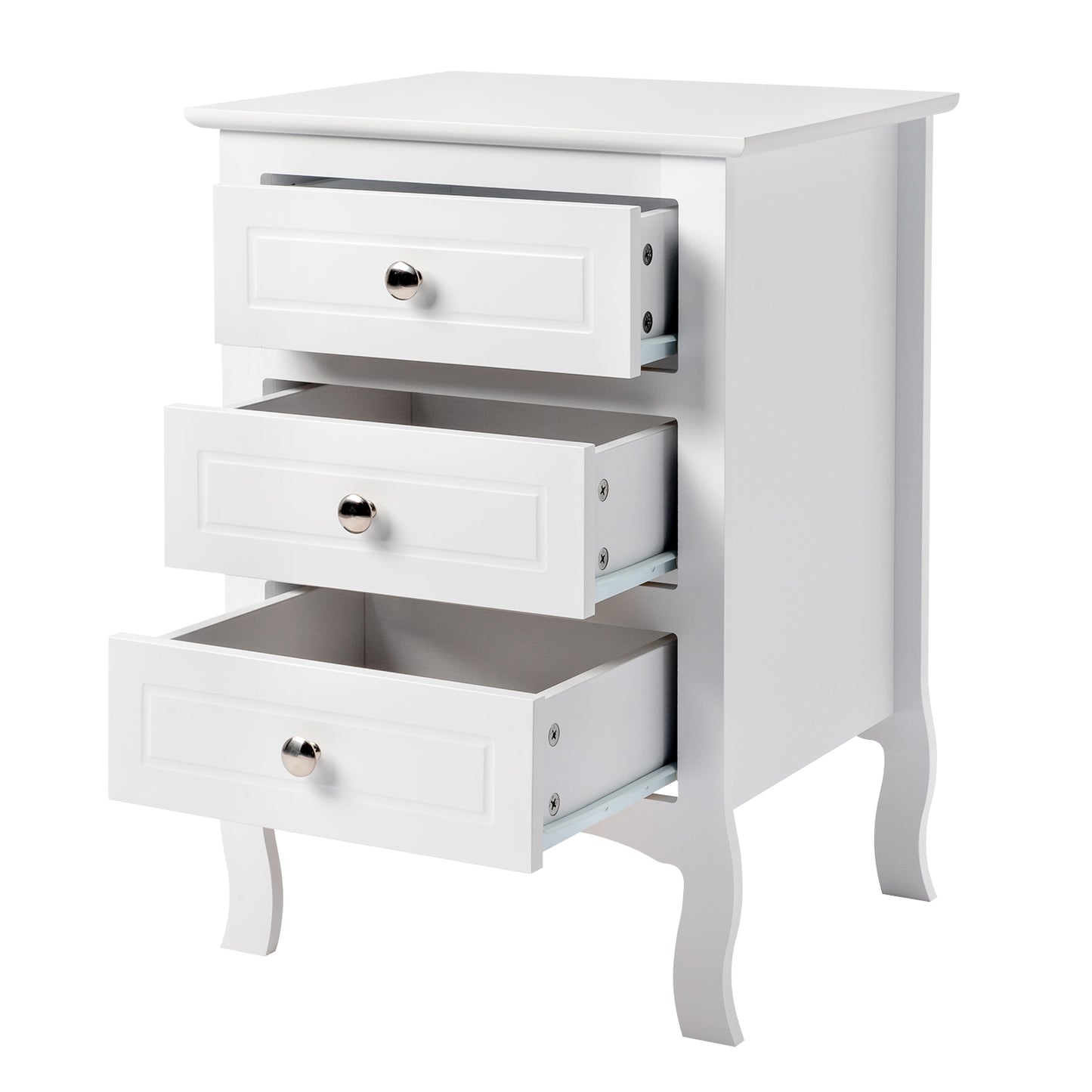 Country Style Three Drawer Night Table Large Size - White