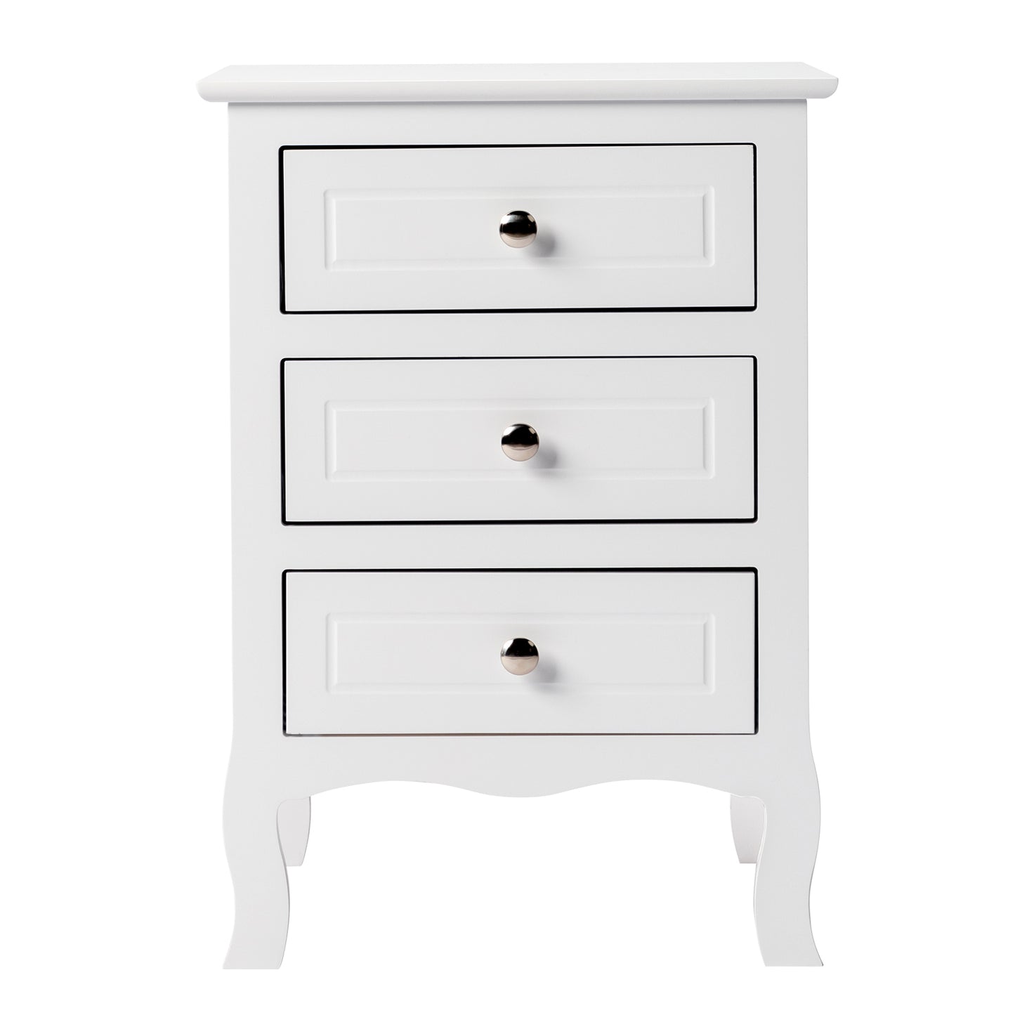 Country Style Three Drawer Night Table Large Size - White