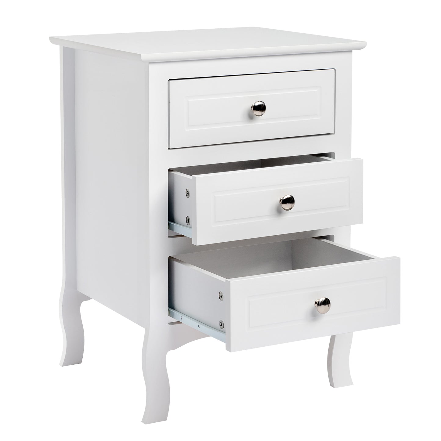 Country Style Three Drawer Night Table Large Size - White