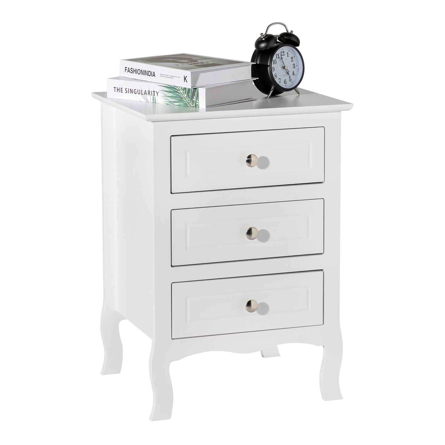 Country Style Three Drawer Night Table Large Size - White