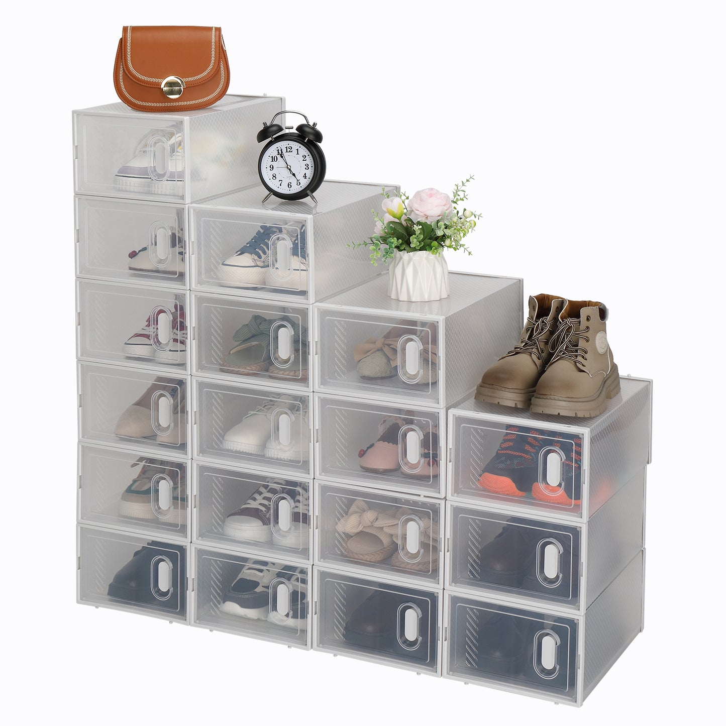 Shoe Storage Boxes 18 Pack Clear Plastic Stackable - White