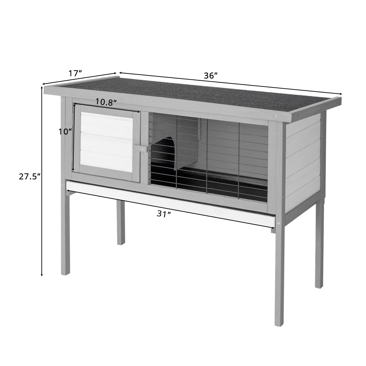 36" Single Deck Waterproof Wooden Chicken Coop Hen House Pet Animal Poultry Cage Rabbit Hutch Gray