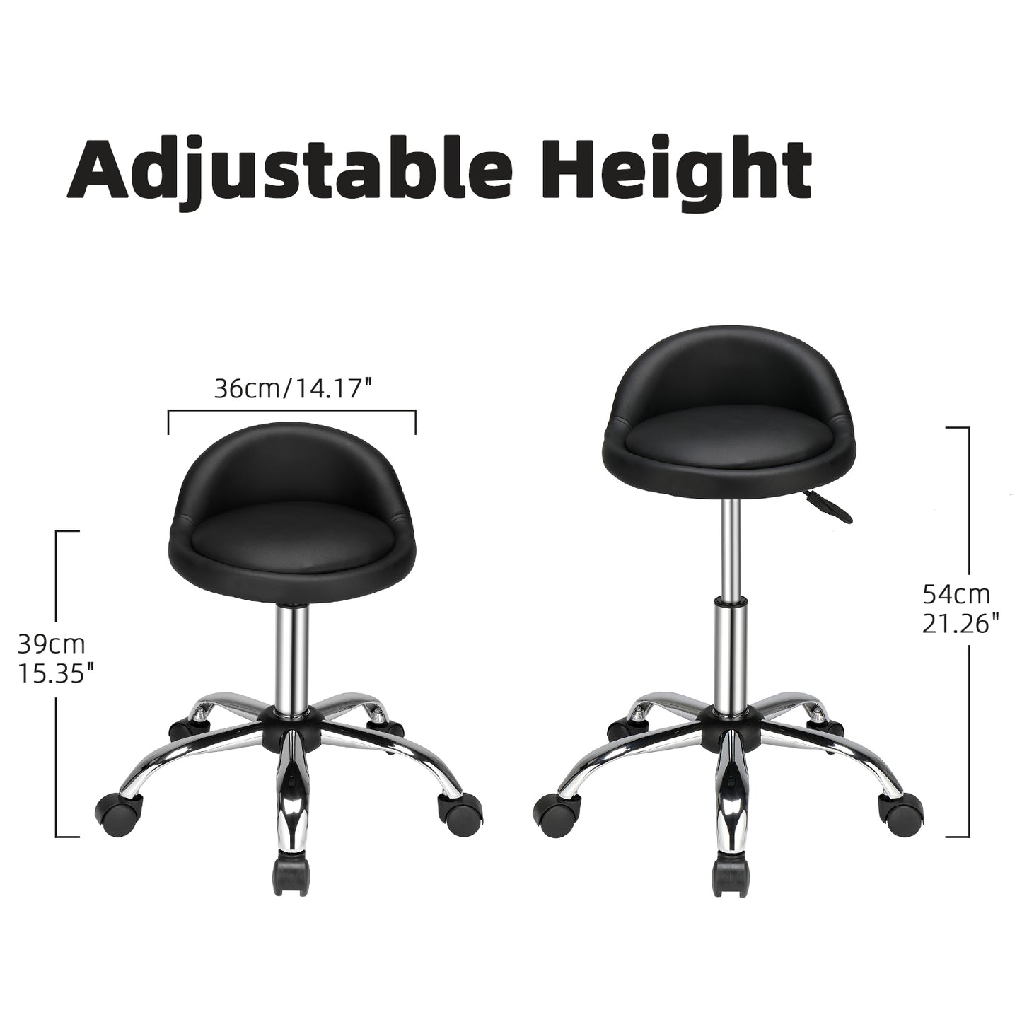 Semi PU leather Nylon wheels 150kg Black Technician's stool Round stool with small backrest Five star feet