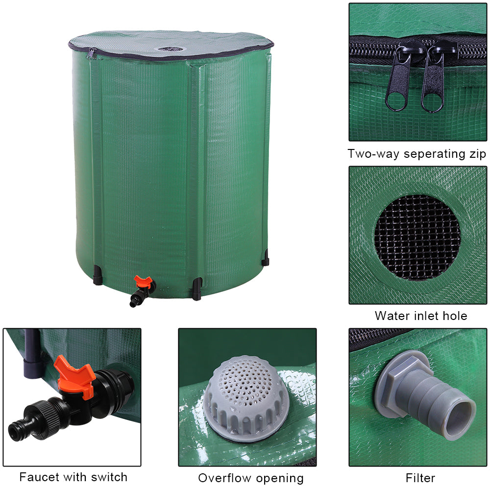 50 Gallon Folding Rain Barrel Water Collector Green