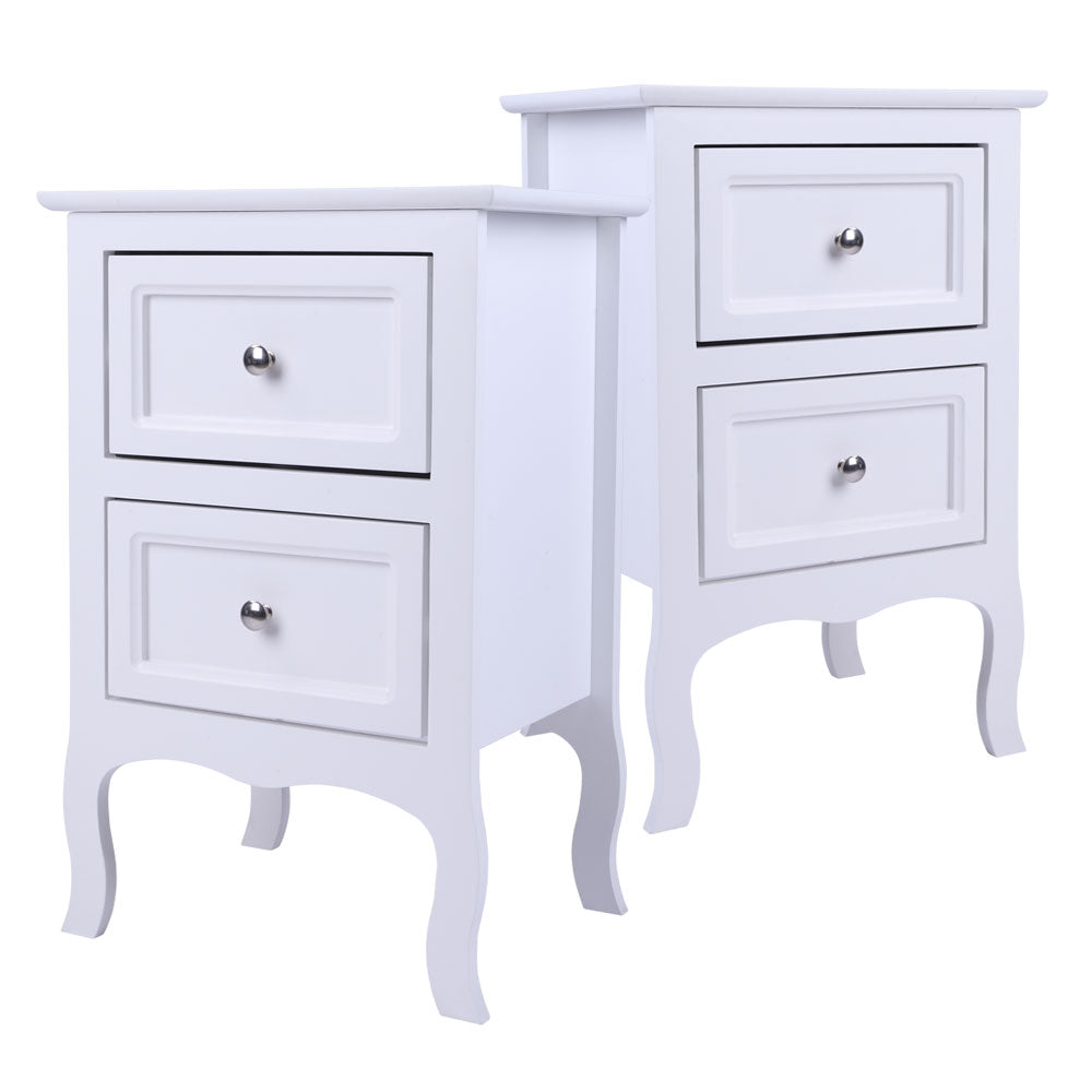 2pcs Country Style Two-Tier Night Tables Large Size - White