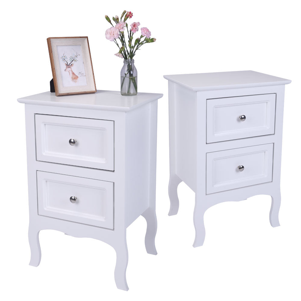 2pcs Country Style Two-Tier Night Tables Large Size - White