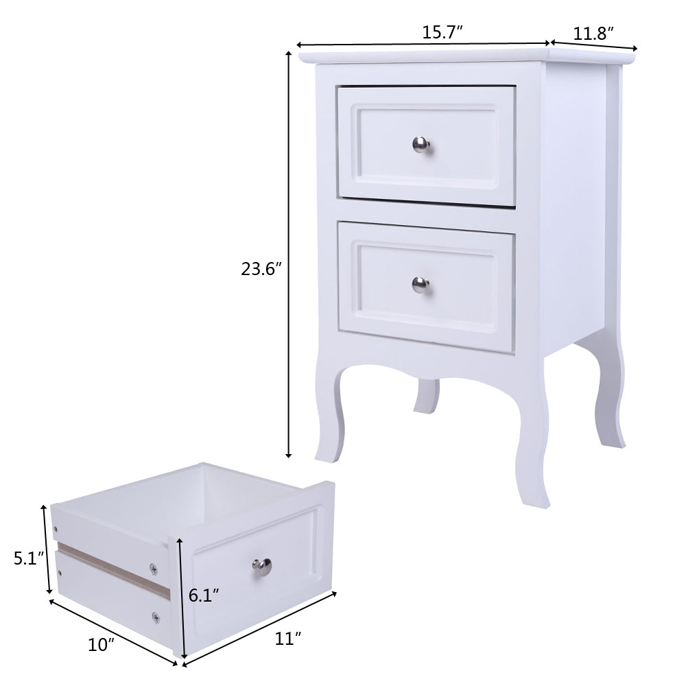 2pcs Country Style Two-Tier Night Tables Large Size - White