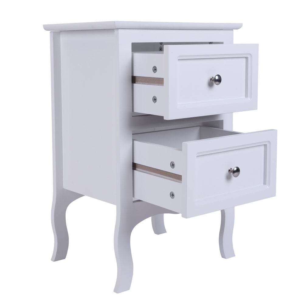 Country Style Two-Tier Night Table Large Size - White