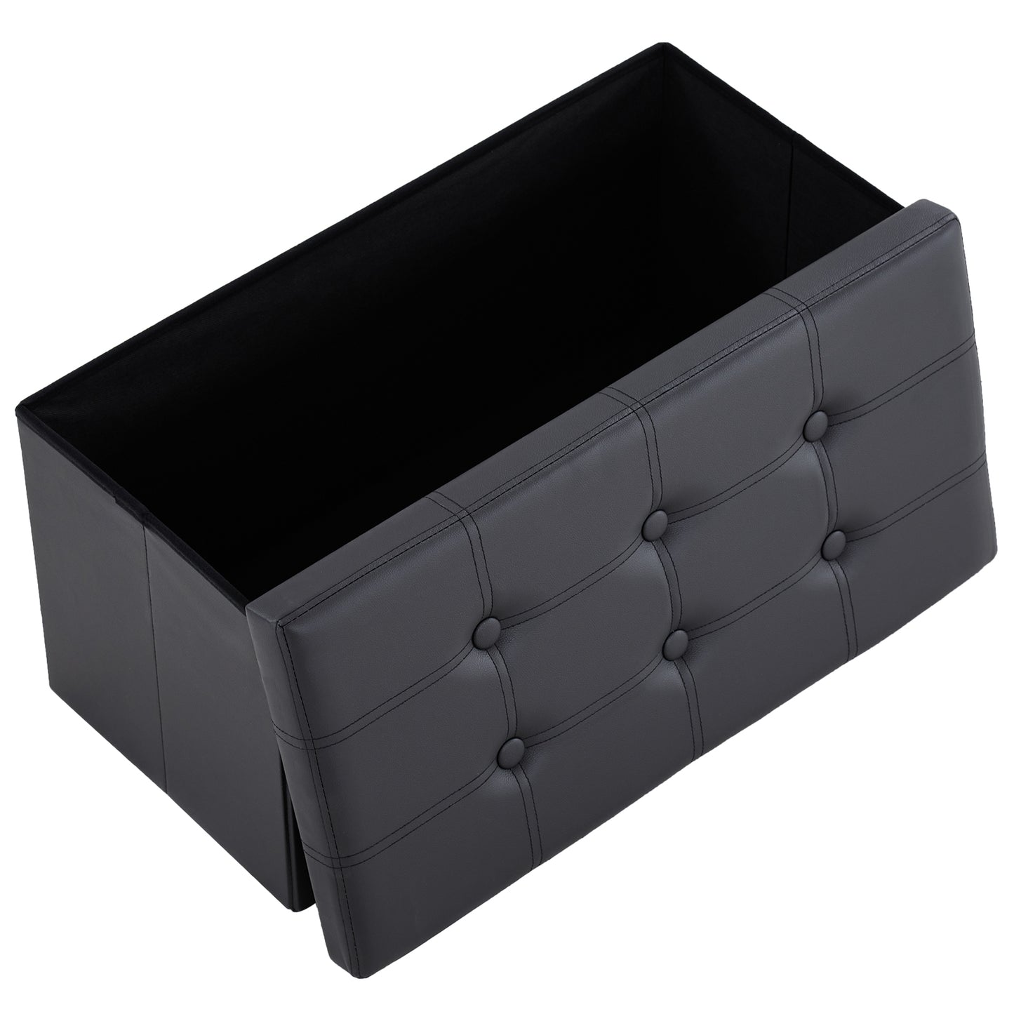 76*38*38cm Glossy Pull Point PVC MDF Foldable Storage Footstool Black