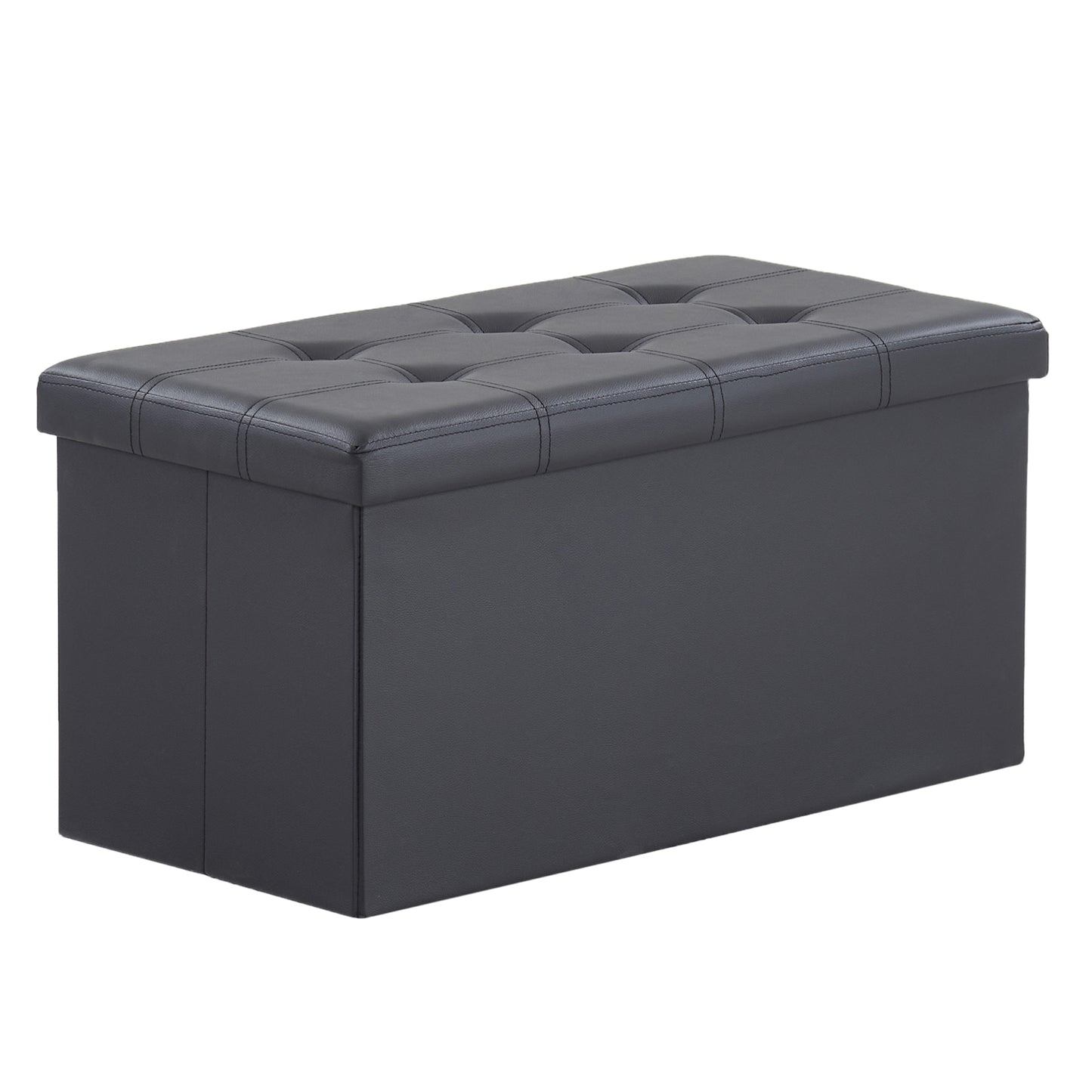 76*38*38cm Glossy Pull Point PVC MDF Foldable Storage Footstool Black